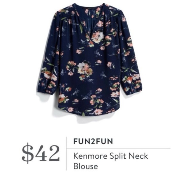 Navy Coral Floral Kenmore Splitneck Popover Blouse by Fun2Fun Stitchfix NWOT - Picture 3 of 16